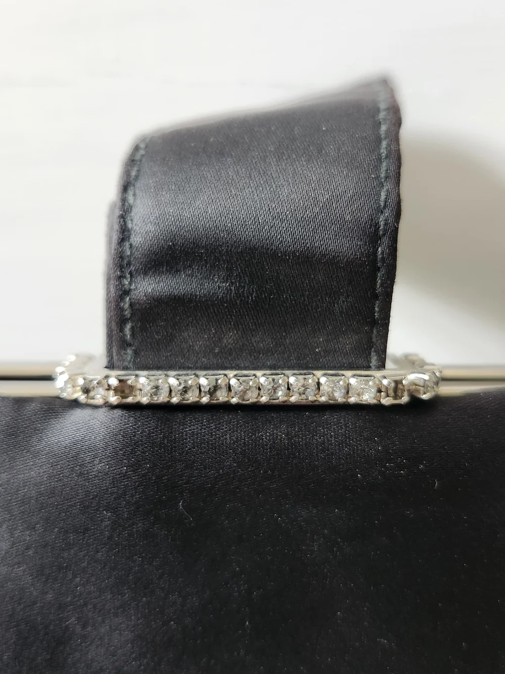 Vintage Black Satin Clutch with Crystal Bar